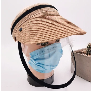 

Beach Sun Hat Face Shield Fog-proof Empty Top Cap Clear Full Face Mask Dust-proof Splash-proof Face Protective Mask Hat Removabl