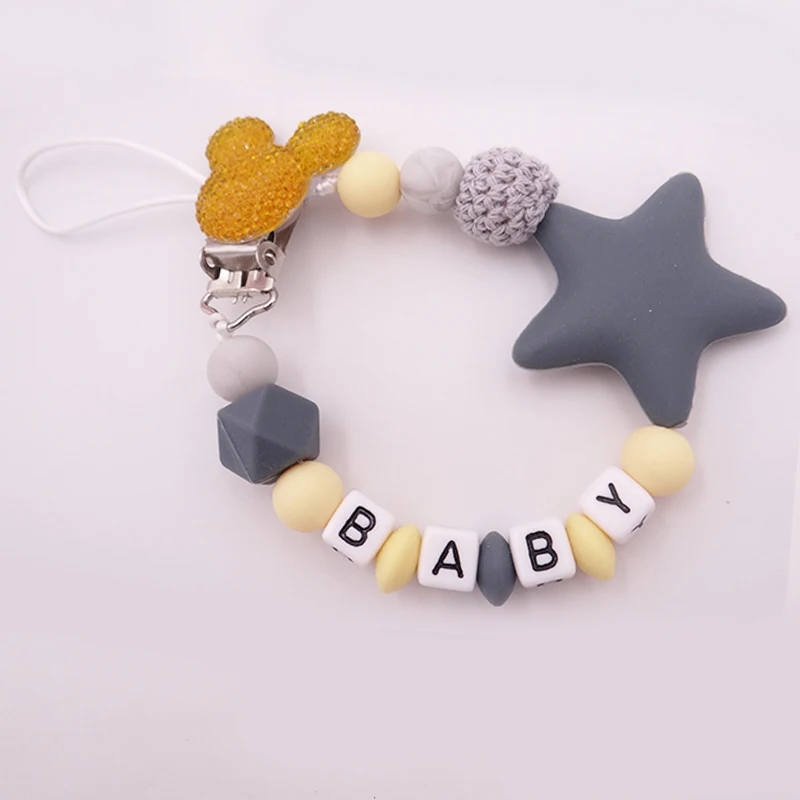 Pacifier Clip Mouse Head Style Handmade Personalized Name Silicone Attache Infant