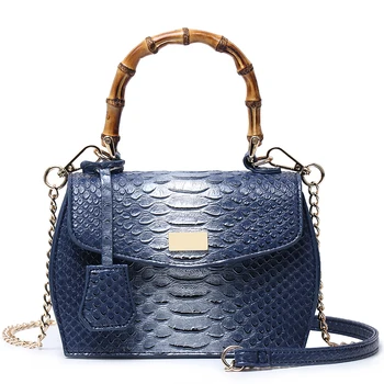 

2020 New Customized Bamboo Handle Women Snake Handbags Ladies Python Pattern Bag Good Quality Female Fashion Crossbody Bag