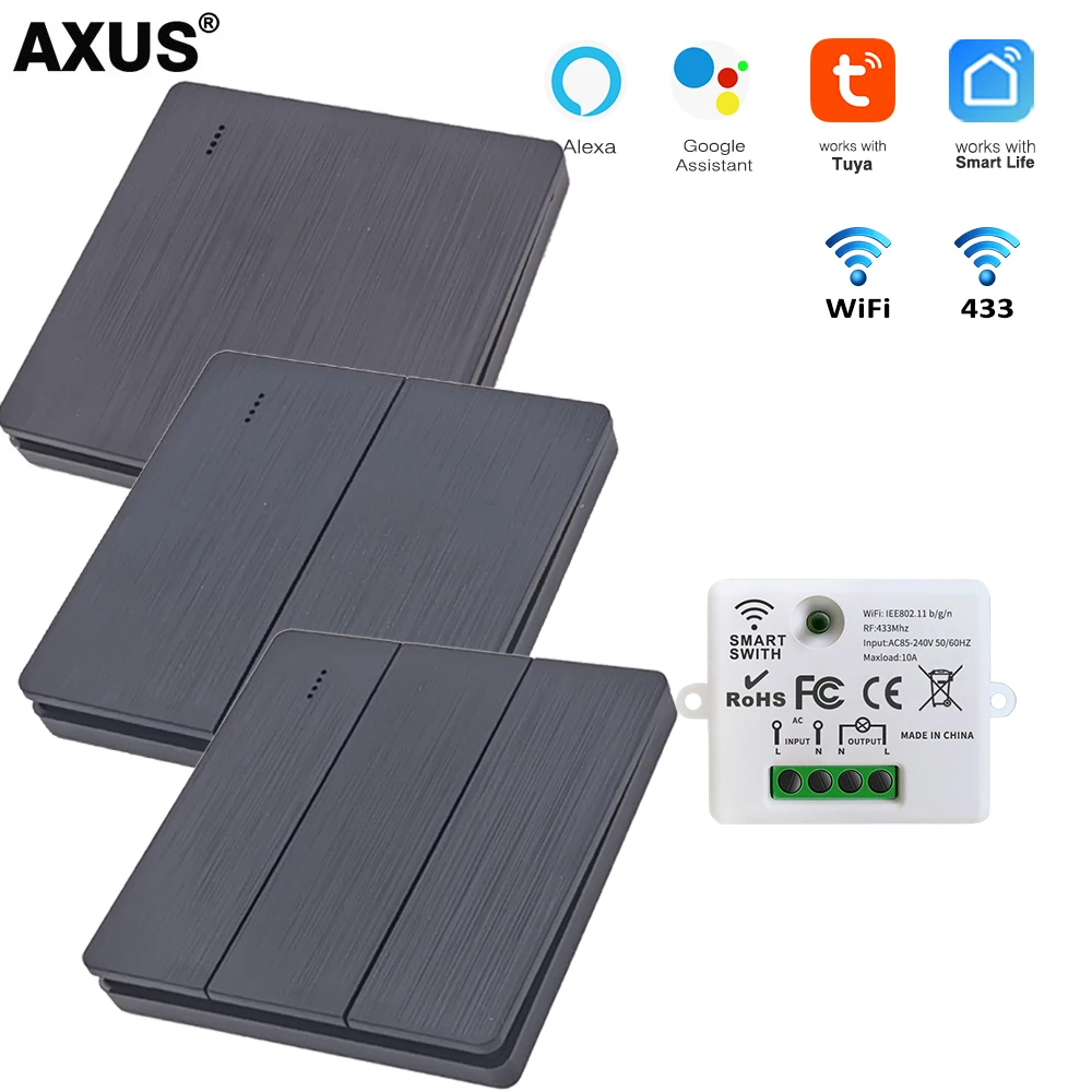 AXUS Tuya Wi-Fi выключатель света RF 433 МГц кнопочный переключатель на 1/2/3 клавиши реле