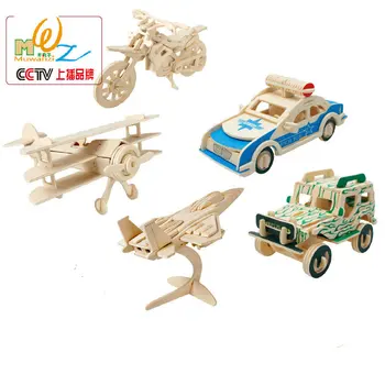 

Wooden 3D jigsaw puzzle 5 sets Police Cars Jeeps Motorcycles Plane scale models baby puzzle toy kids educational toy puzzle gift