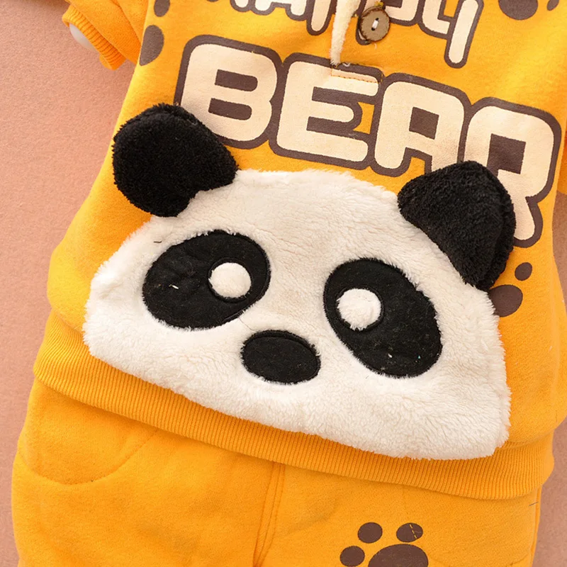 Winter children's suit bear plus velvet hooded fashion children's shirt pants suit