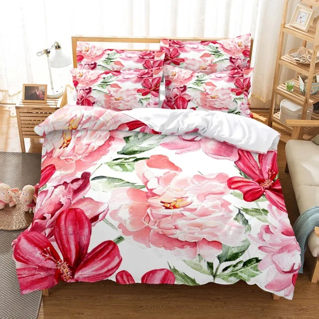 Ropa de cama con estampado de flores rosas, Sábana plana, ropa de cama,  textiles para el hogar, tamaño Queen completo, Sábana doble individual