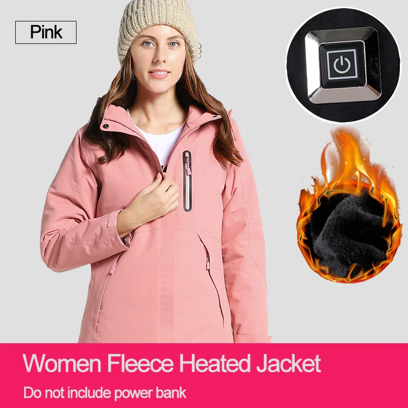 Водонепроницаемая куртка с подогревом для мужчин и женщин, зимняя куртка для рыбалки и пеших прогулок, ветрозащитная теплая куртка для катания на лыжах, Флисовая теплая куртка - Цвет: Woman Pink