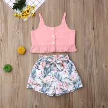 Emmaaby/Летняя одежда для маленьких девочек; топы без рукавов на пуговицах; короткие штаны с цветочным принтом; летняя одежда из 2 предметов