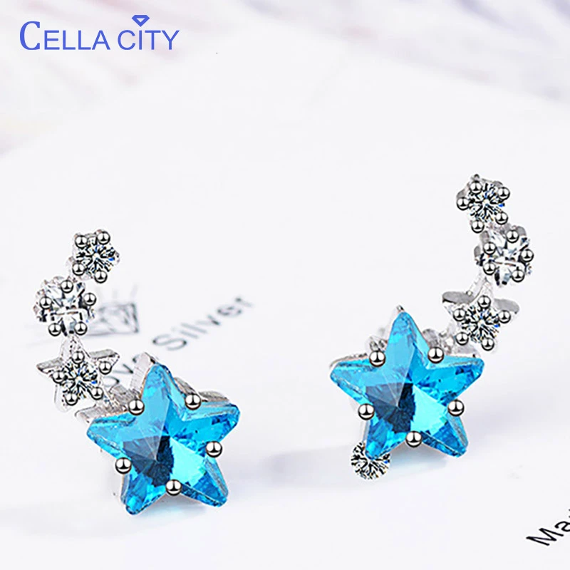 Cellacity корейские женские серебряные 925 Ювелирные серьги с пятиконечными звездами