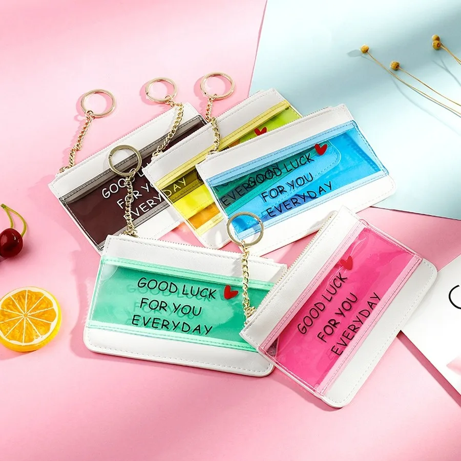 

Fashion Clear Pvc Zipper Wallet Ladies Short Coin Purse Jelly Key Letter Printing Wallets Women Simple Girl Change Pocket Purses