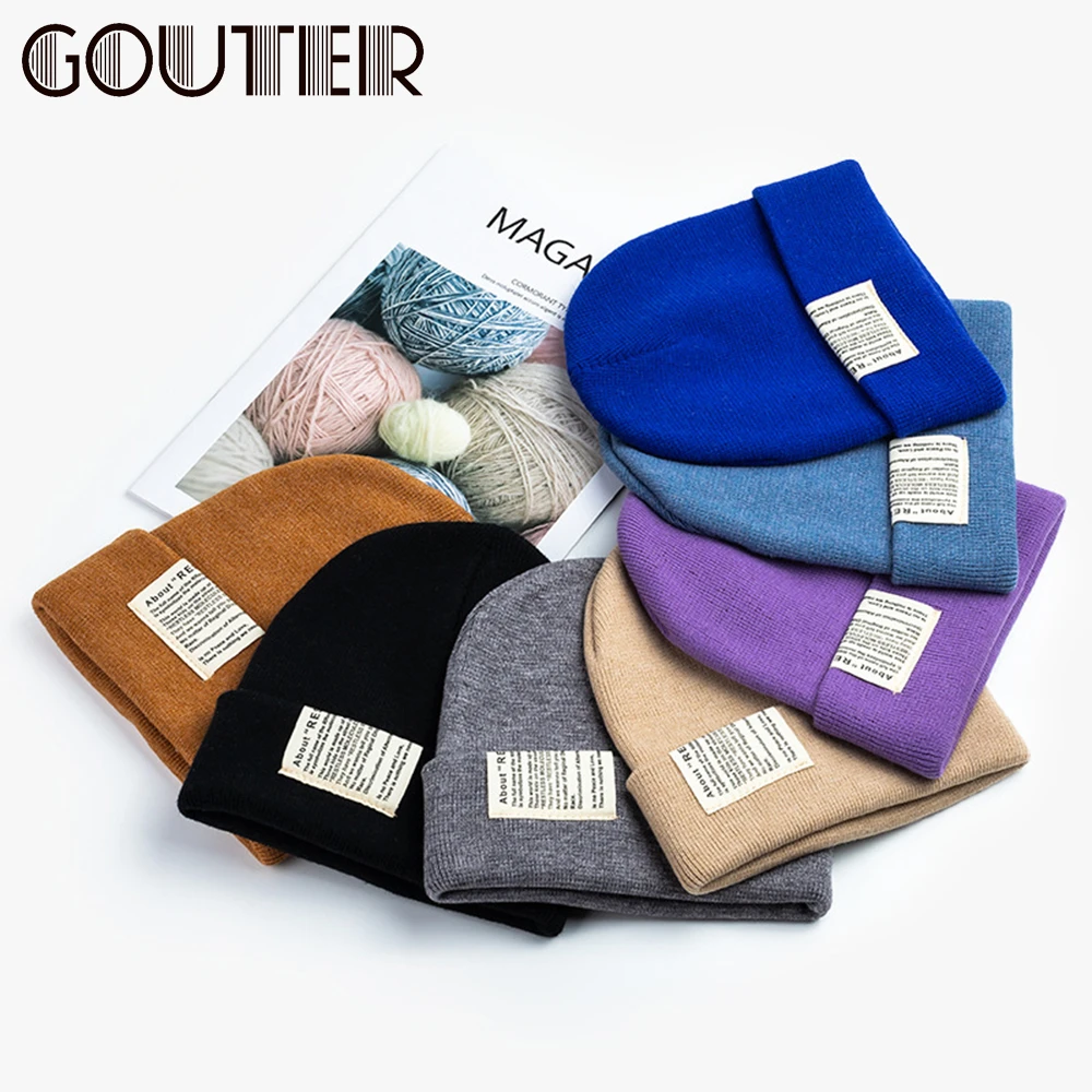 GOUTER Soild унисекс шапка Осень-зима хлопок смесь мягкая теплая вязаная мужская