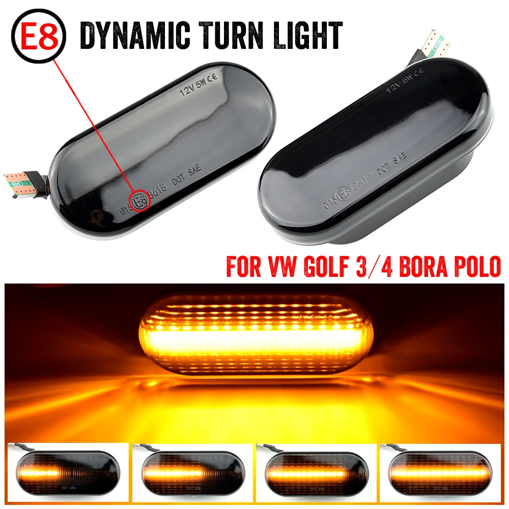 Dynamic Side Marker-seta automotiva em LED para Volkswagen com 2 pçs, para VW Bora Golf 3 4 Passat 3BG Polo SB6 Seat Ibiza Leon Skoda Ford