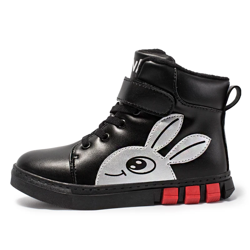 Black Winter Girls Boots For Children snow boots kids Hook& Loop PU Fashion Girl Boots Mid-Calf With Fur Outdoor Kids Boot for Girls - Цвет: Black