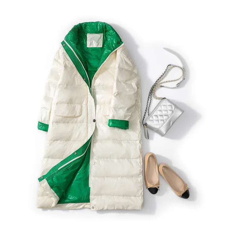 SINGRAIN, зимнее женское длинное пуховое пальто со стоячим воротником, большие размеры, пуховики, уличная одежда, повседневное корейское Женское пальто, пуховик - Color: white
