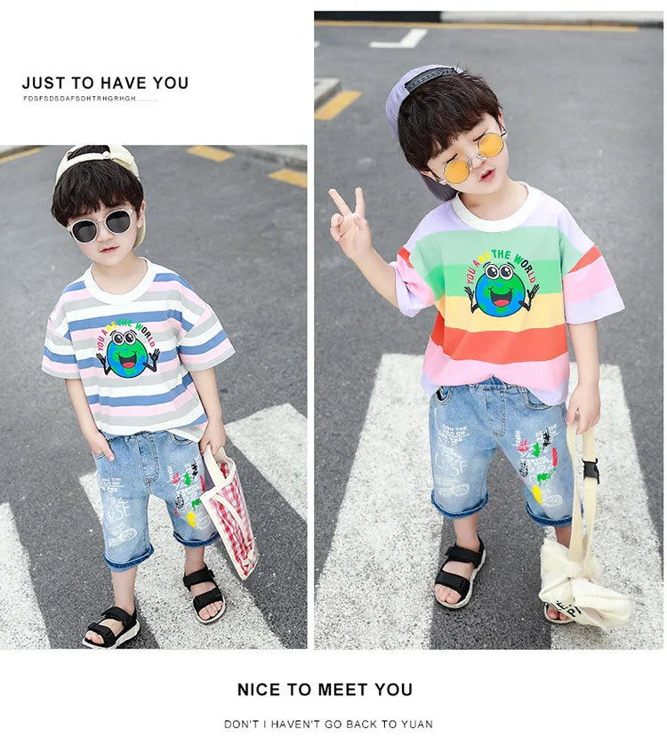 Популярная брендовая одежда для мальчиков; коллекция года; детская футболка в полоску с короткими рукавами и рисунком лягушки; летние топы