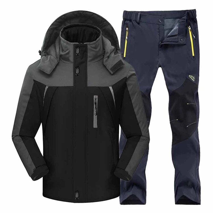 TRVLWEGO мужские зимние туристические брюки походные куртки набор треккинговые термальные походные лыжные альпинистские уличные лыжные водонепроницаемые Рыболовные костюмы - Цвет: black gray