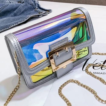 

Transparent Bag Small New Style Korean-style Versatile Shoulder Chain Square Sling Bag Laser Jelly Fairy High capacity clear bag