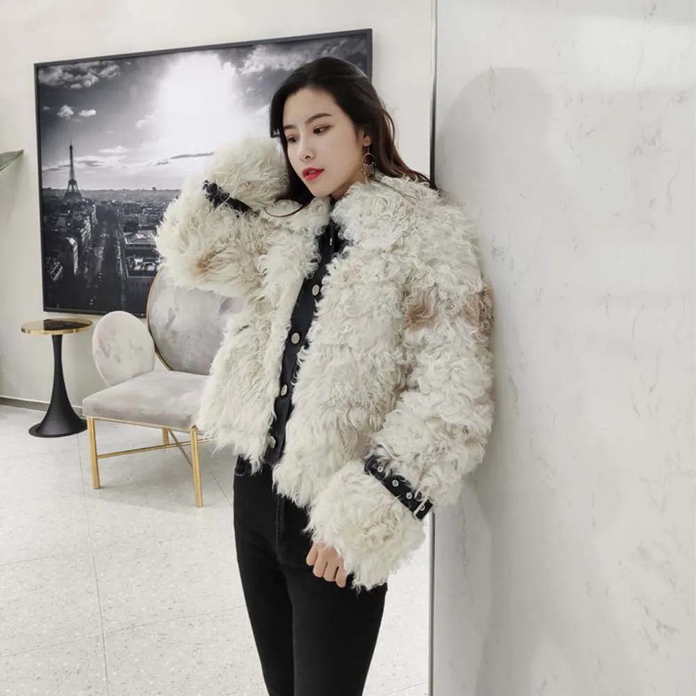 

2019 New Fashion Real Fur Coat Natural Wool Fur Genuine Sheep Skin Thick Warm Outerwear Streetwear Winter Women Jacket