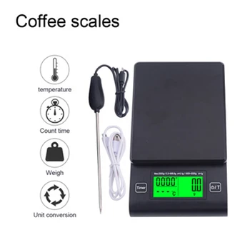 

Coffee Scales with Temperature Probe Hand Punch Coffee Electronic Scale With timer Smart Kitchen Scale 2KG Digital Food Scale