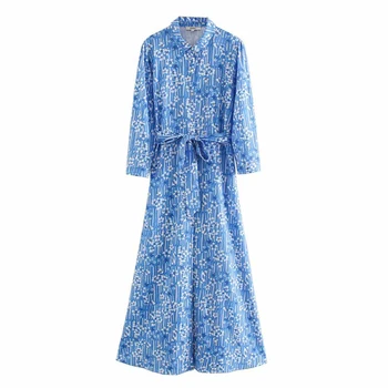 

2020 Summer Women Print Dress Long Sleeve Floral Fashion Casual Sashes Bow Tie Long Dress Female Elegant Shirts Dress vestidos