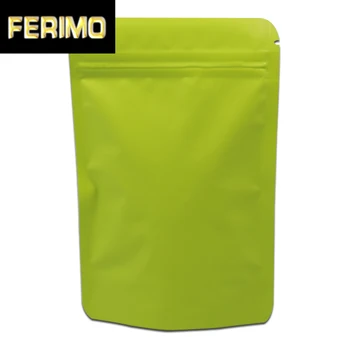 

50pcs/Lot Pure Aluminum Foil Stand Up Bag Matte Green Zip Lock Resealable Bag Tea Coffee Snack Packaging Food Storage 4 Size