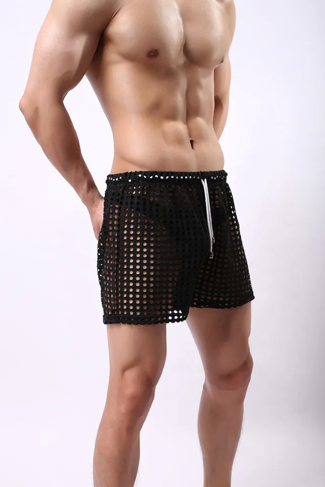 1PCS Transparent Mesh Shorts  Gay Shorts Mesh Sheer See Through Brand Sleep Bottoms Sleepwear Leisure Home Wear Sissy Panties pajama pants men's