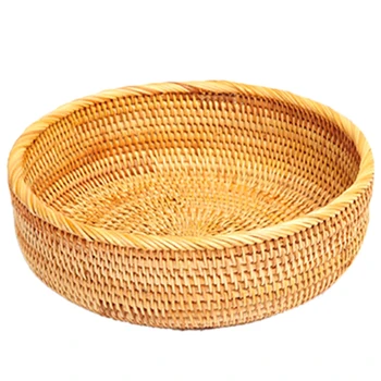 

Rattan Hand Woven Round High Wall Severing Tray Food Storage Platters Plate