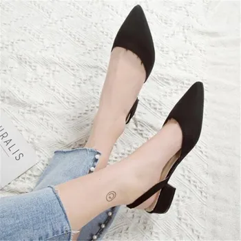 

Women Shoes Slingback Summer Sandals For Female Flock Casual Footwear Pointed Toe Elegant Low Heels Party Wedding Shoes