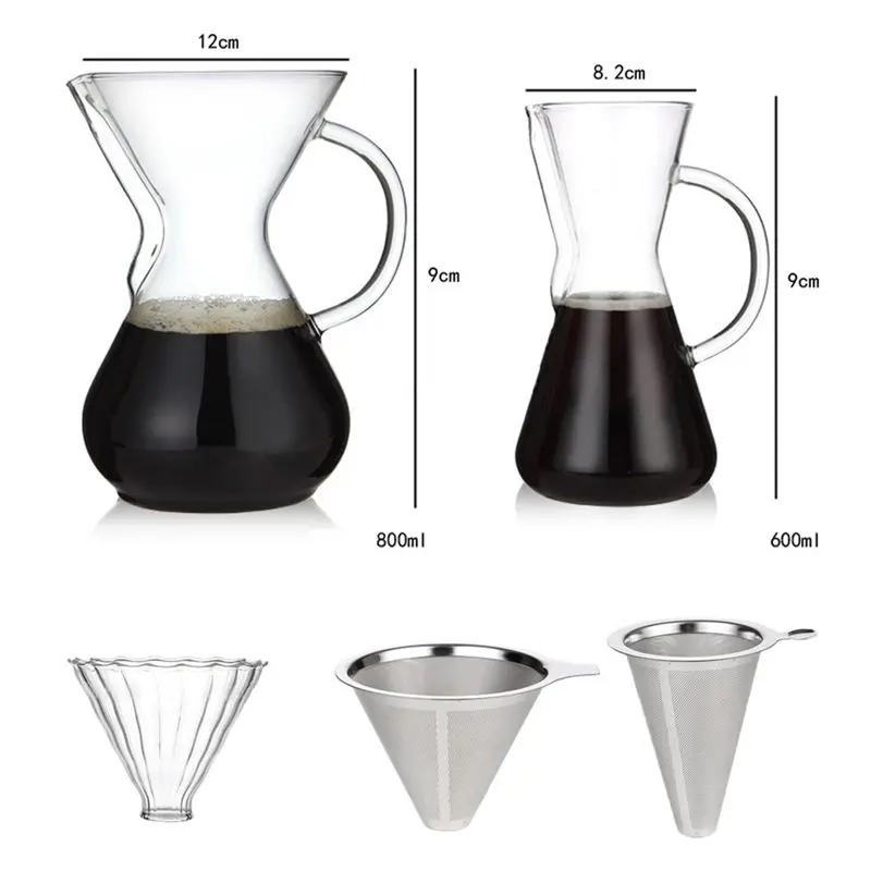 600ML Heat Resistant Glass Coffee Pot Coffee Brewer Cups Counted Coffee Maker Barista Percolator