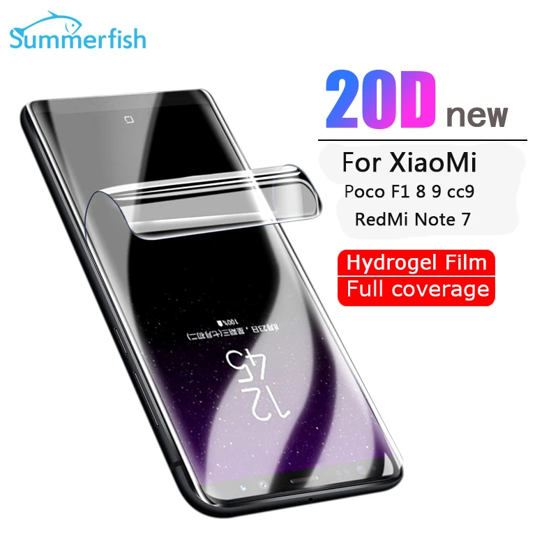 20D Screen Protector For Xiaomi 5X A1 6 6X A2 Lite 8 poco F1 9 mix 2 3 CC9 Full Curved Hydrogel Film 9E 9X Play | Мобильные телефоны