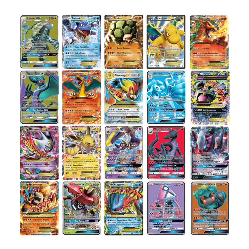 TOMY 100 Pcs French Version Pokemon GX Shining MEGA Cards Game Battle Carte Trading Cards Game Children Toy