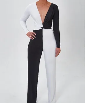 

Women Sexy 2PCS Set Solid Long Sleeve Deep V neck Crop Tops +Long Pants Playsuit Bodycon Clubwear Party Autumn Set