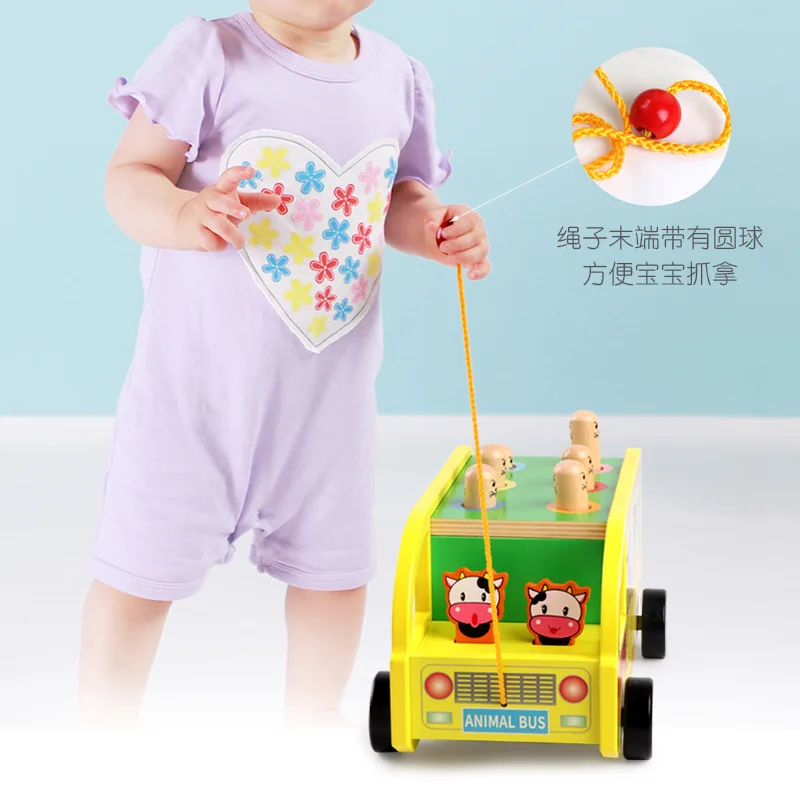 

Cartoon Wooden Play Hamster Animal Bus Pound Taiwan Children Early Childhood Educational Cognitive Toy Infants Trailer