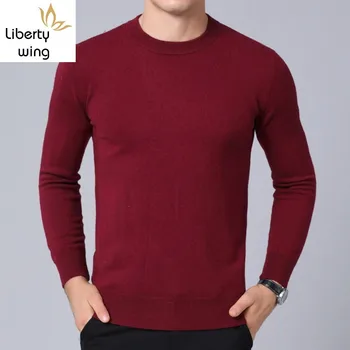 

Men O-Neck 100% Wool Warm Knitted Casual Long Sleeve Pullovers Tops High Quality Fashion Solid Slim Sweater Knitwear New