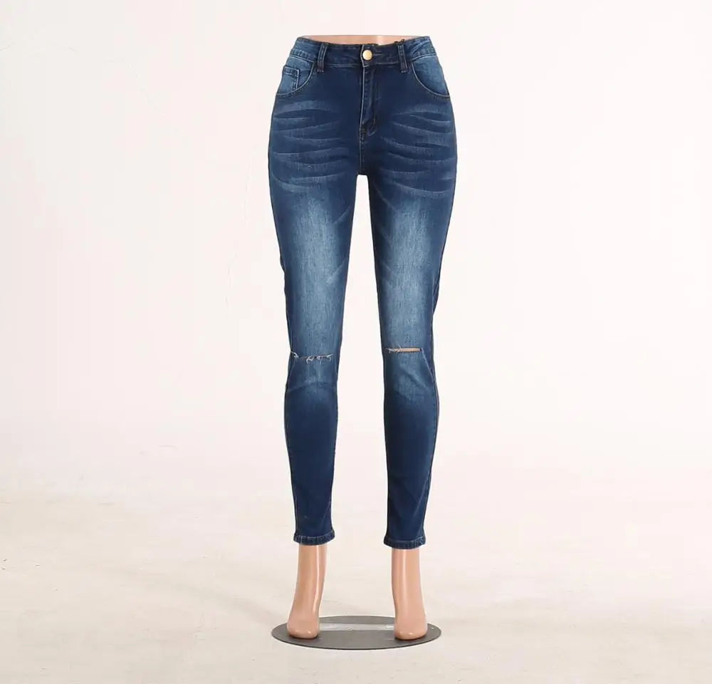Синий Fashion Jean Woman Jeans Pants Autumn New Boyfriend Jeans For Women With Midi Waist Hole Plus Size Ladies Pencil Pants - Цвет: Синий