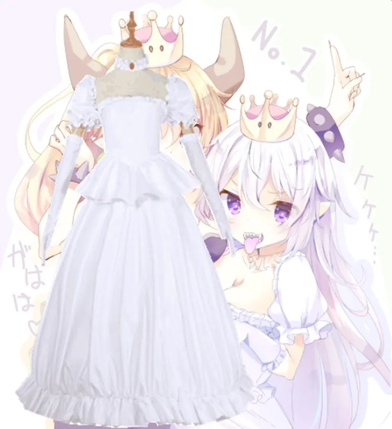 

2019 Boosette Cosplay Costume Bowsette Cosplay Princess Koopa White Costume Women Long Dress Wig Crown Full Set HalloweenCostume