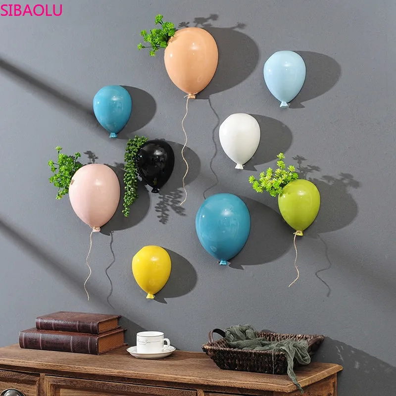 Creative Ceramic Balloon Wall Hanging Flower Pot Children Room Wall Hanging Vase Home Wall Decoration