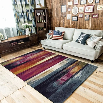 

Vintage American Style Living Room Area Rugs Multicolor Oil Painting Striped Carpets Kitchen Bedroom Bedside Non-Slip Floor Mat