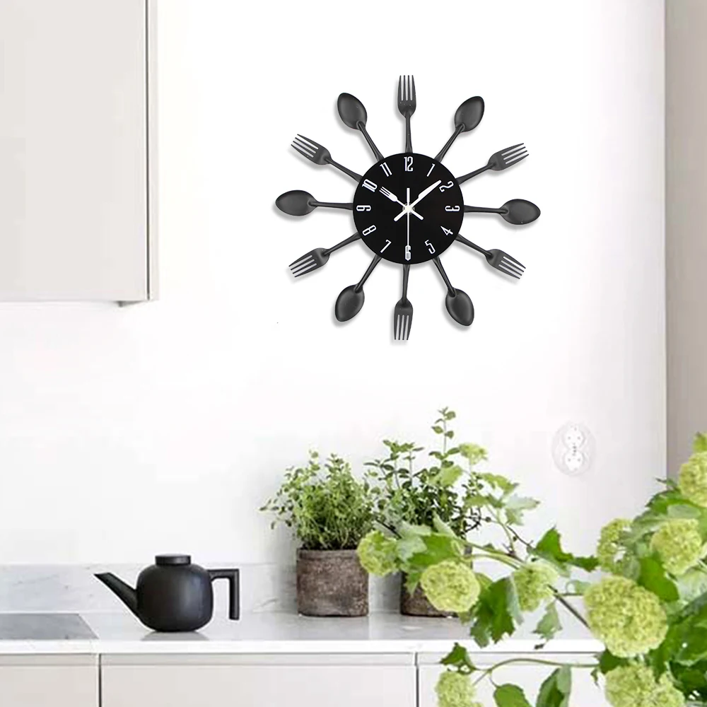 Cutlery Kitchen Wall Clock Spoon Fork Kitchen Quartz Wall Mounted Clocks Modern Design Decorative Horloge Murale Hot Sale Klock