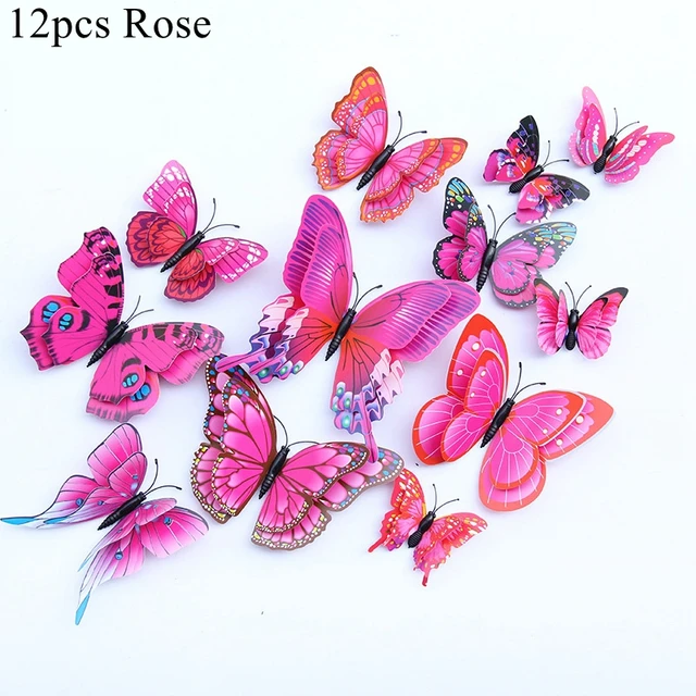 12PCS Butterfly Decoration stickers Decorative Butterflies For Birthday Party Supply 3D butterfly Theme Parti Decor Wedding rose