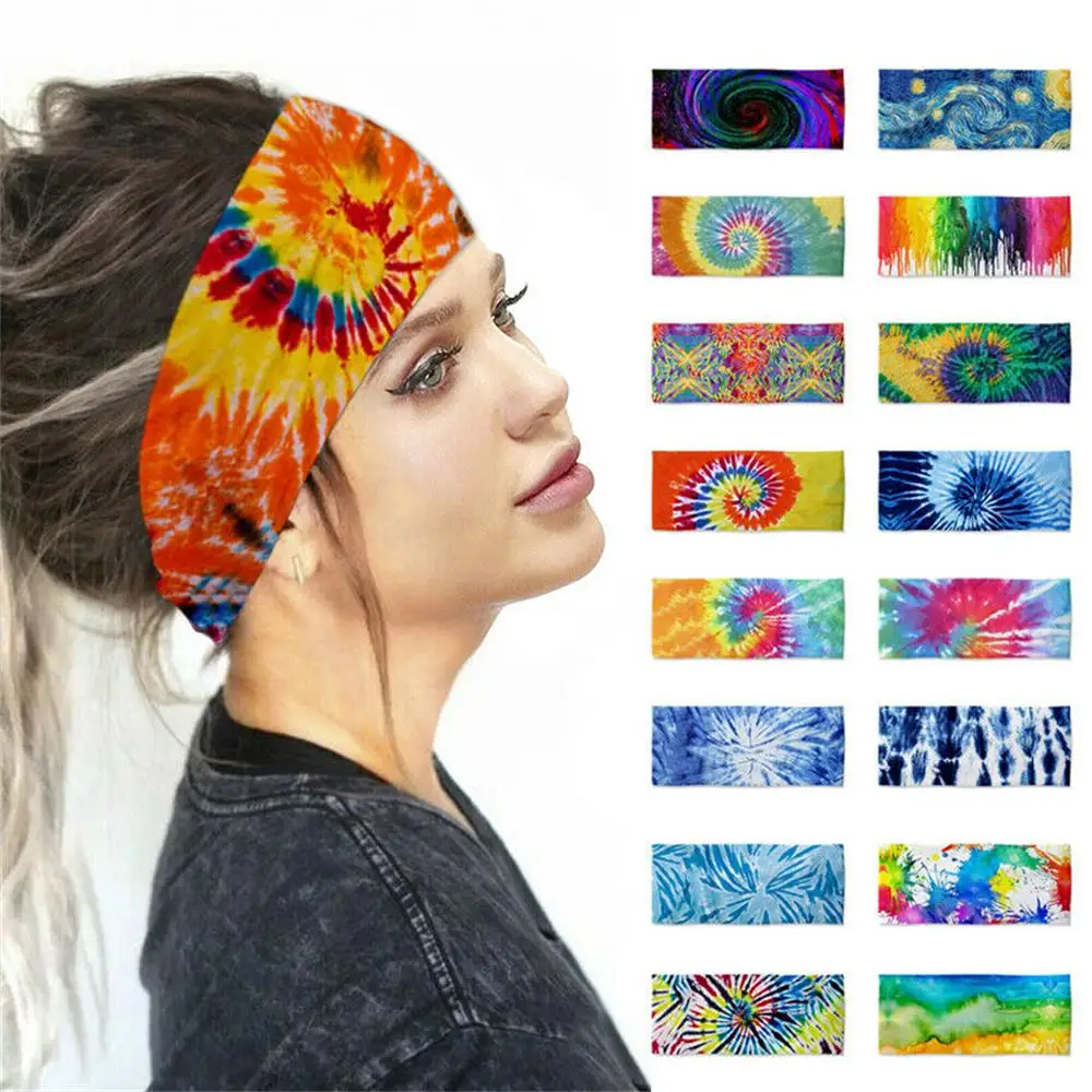 Diadema elástica ancha estampada para mujer, accesorios deportivos para Yoga, gimnasio, correr, banda de pelo turbante