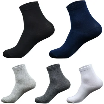 

5 Paris/Lot Men Socks Cotton Business Socks Breathable Elastic Socks For Male Solid Color Mid Tube Socks Man