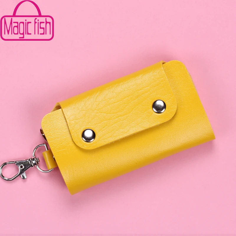 Yellow Чехол для ключей с волшебной рыбкой, 9 цветов, 6 брелоков, нейтральный чистый цвет, чехол для ключей из искусственной кожи, подарки - Цвет: Yellow