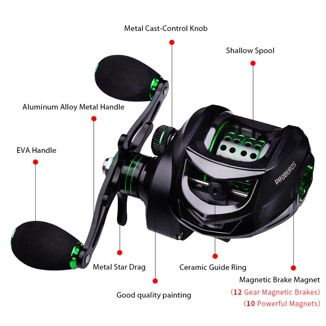 PROBEROS Baitcasting Reel 7.2:1 High Speed Fishing Reel Magnetic Brake  System Wheel 10KG Max Drag CNC Machine Fishing Tackle - AliExpress