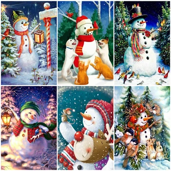 

AZQSD Painting By Number Canvas Kits Snowman Home Decoration DIY Unframe Pictures By Numbers Winter Landscape Handmade Gift