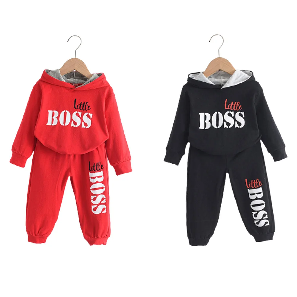

Baby Boy Clothes Set Children's New Year's Hooded Costume 2021 Spring Autumn Girls Sport Suit Long Sleeve Letter 2pcs Top Pants