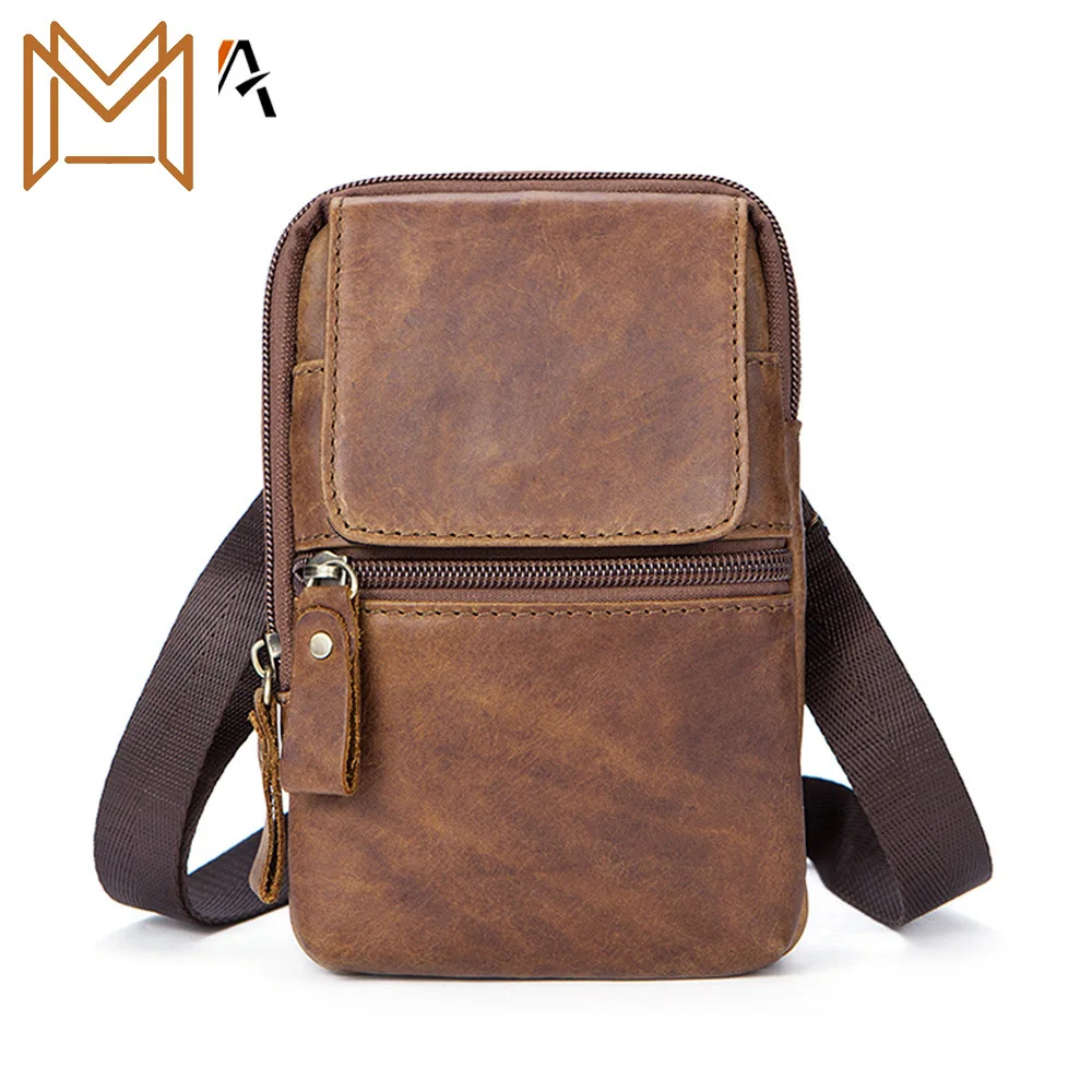 

Pocket Man Genuine Leather Oblique Satchel Single Shoulder Small Layer Cowhide Clothes Belt Saddlebag