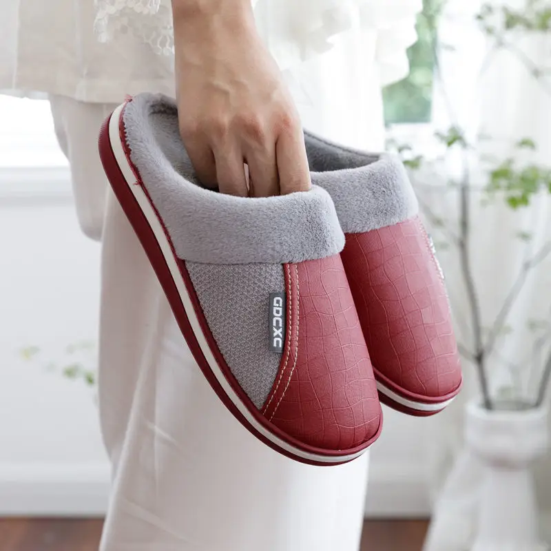 

Waterproof indoor slippers unisex big size 36-47 short plush female male fur slides anti-slip home flurry slippers woman shoes