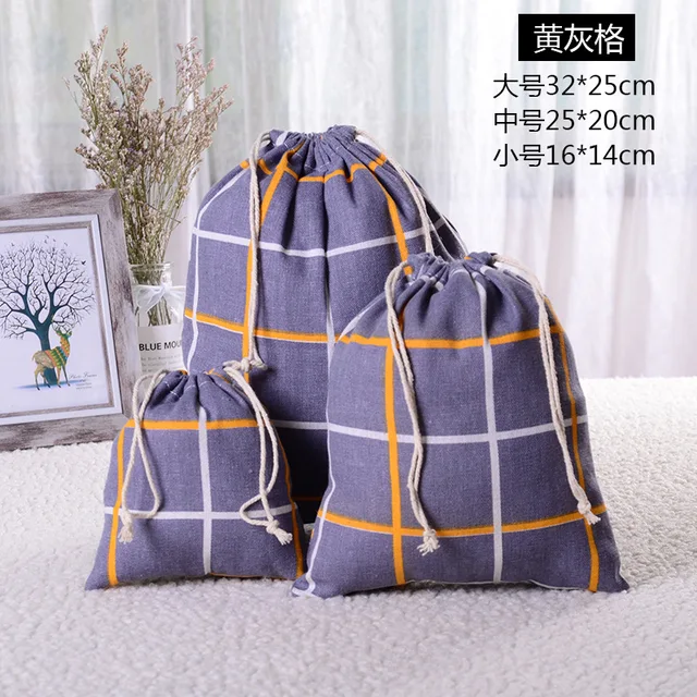 Printed Cotton and Linen Drawstring Storage Bag Linen Sundry Underwear Travel Gift Storage Bag 3