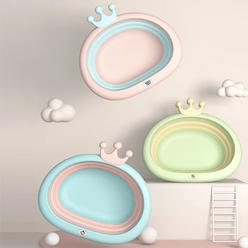 

2Pcs Foldable Baby Bath Tub Infant Silicone Washbasin Collapsible Thicken Tourism Portable Folding Basin Wash Footbath