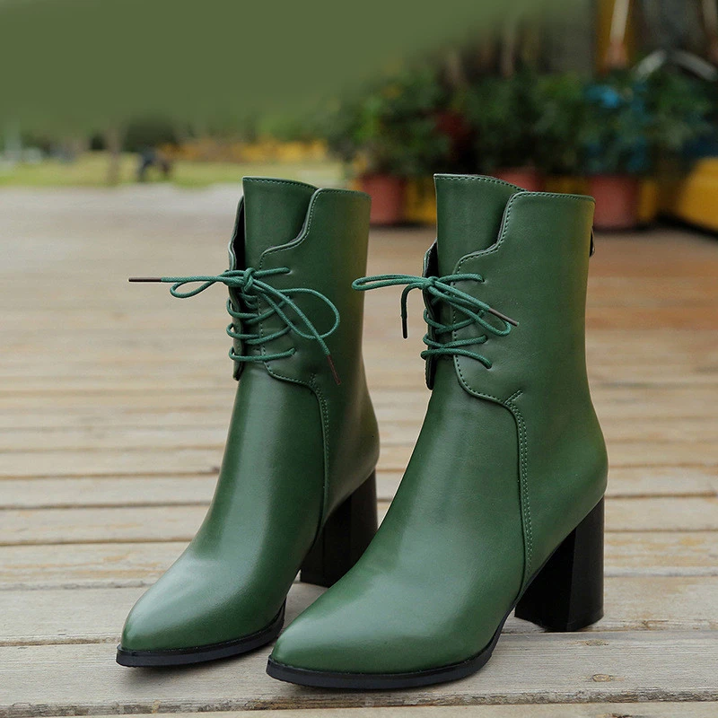 

Jrnnorv Pointed Toe Women's Boots 2 Colors Plush Ankle Keep Warm Winter Boots For Women Autumn High Heel Zipper Leather Boots
