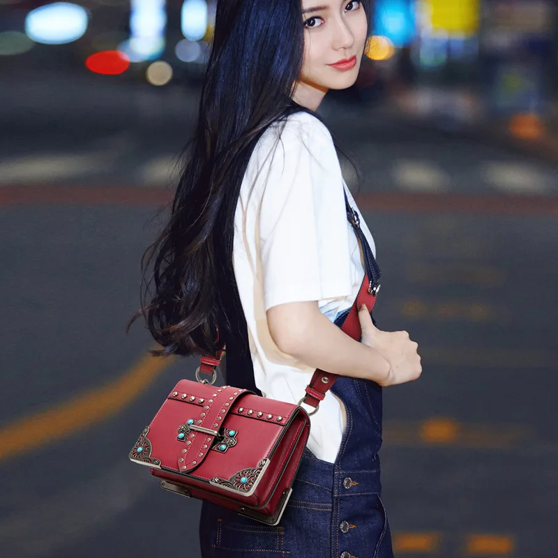 

High-End Brand WOMEN'S Leather Bags 2018 New Style Cowhide Wide-Strap Rivet Shoulder Handbag File Holder Women's