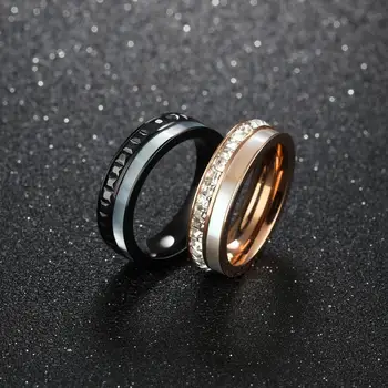 

Black Stainless steel rings for women luxury men rings crystal couple finger ring round fashion rose gold sale kpop accessories